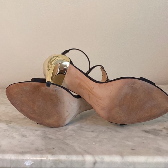 Zara Black & Gold Stiletto Suede Ankle Strap High Heels, Women’s EU 38, US 7.5 - Picture 8 of 13